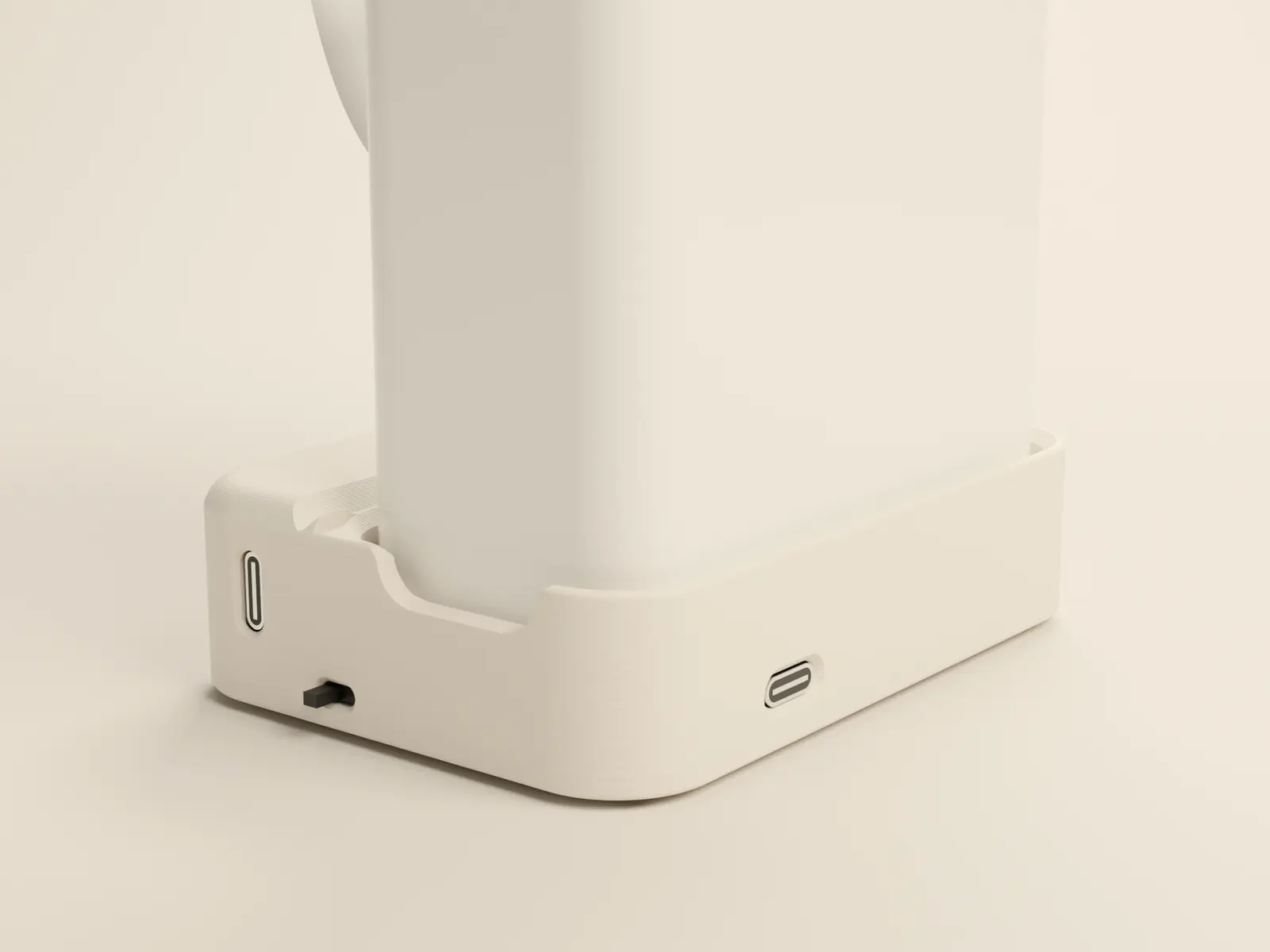 The back of the Texty dock with its USB-C port and the on/off switch on the side.